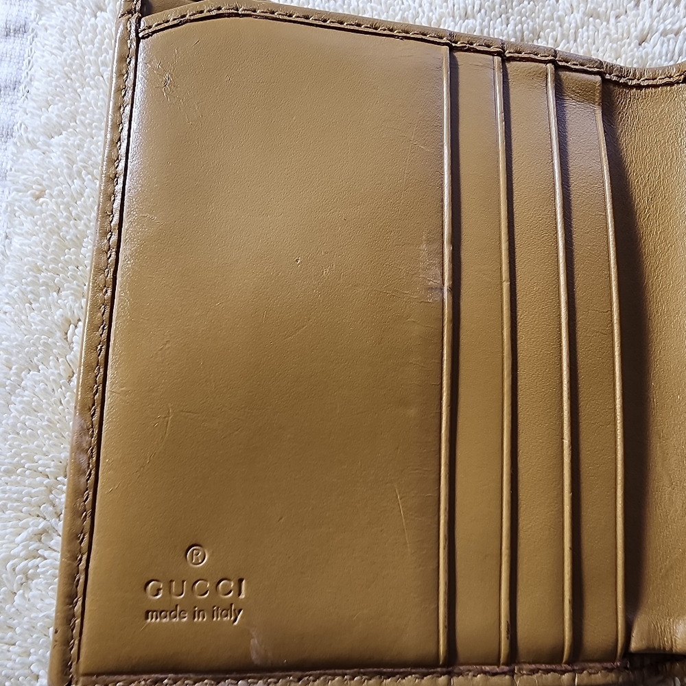 Gucci Vintage GG Monogram piston lock compact Tan Wallet GUC - Picture 14 of 15